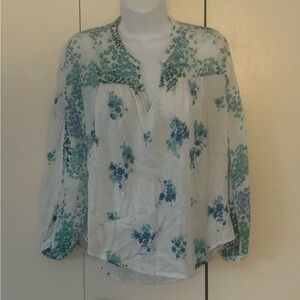 Lucky Brand Floral Y-Neck Top M